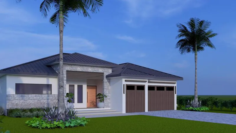 Modern custom home at dusk, Southwest Florida